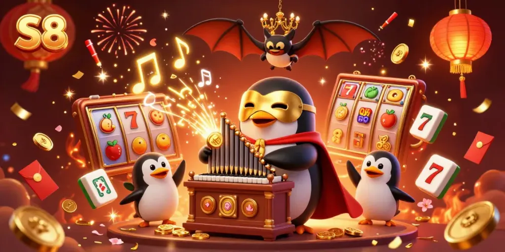 S8 offers an exciting casino experience featuring vibrant slot machines, golden coins, and festive elements.