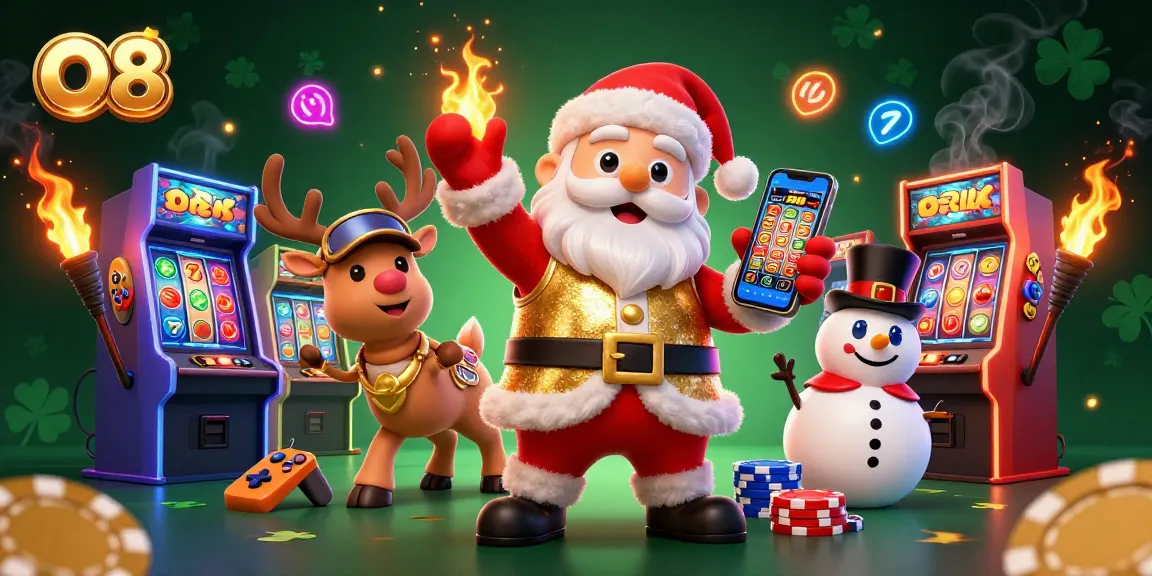 Experience festive fun and jackpots at O8 with Santa, a reindeer dealer, and a poker chip snowman.
