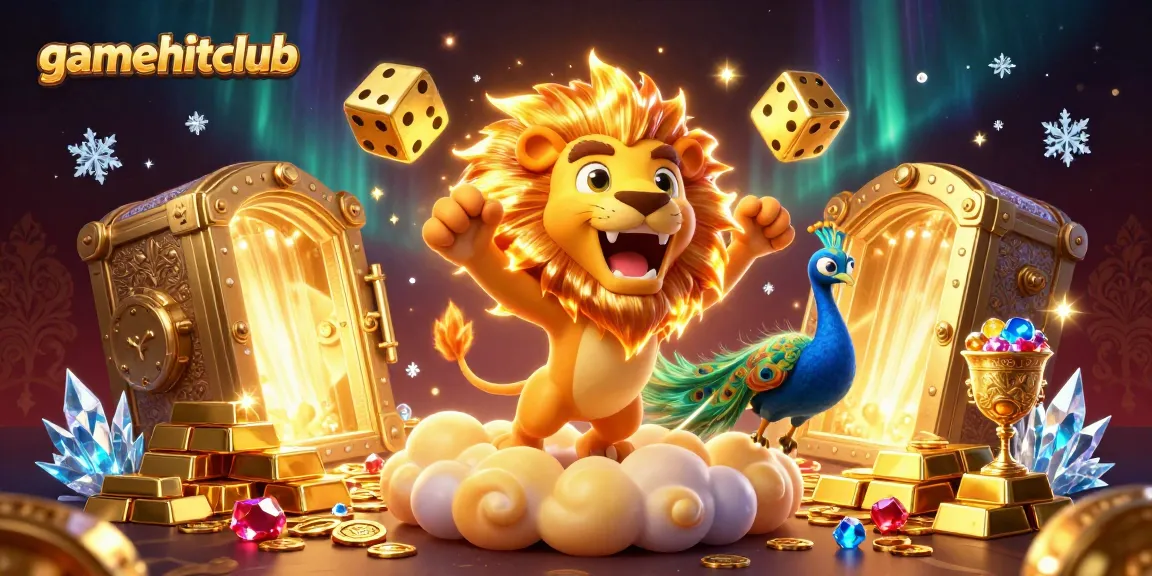 Experience the excitement of gamehitclub with an ultra-detailed 3D casino illustration featuring winning symbols and treasures.