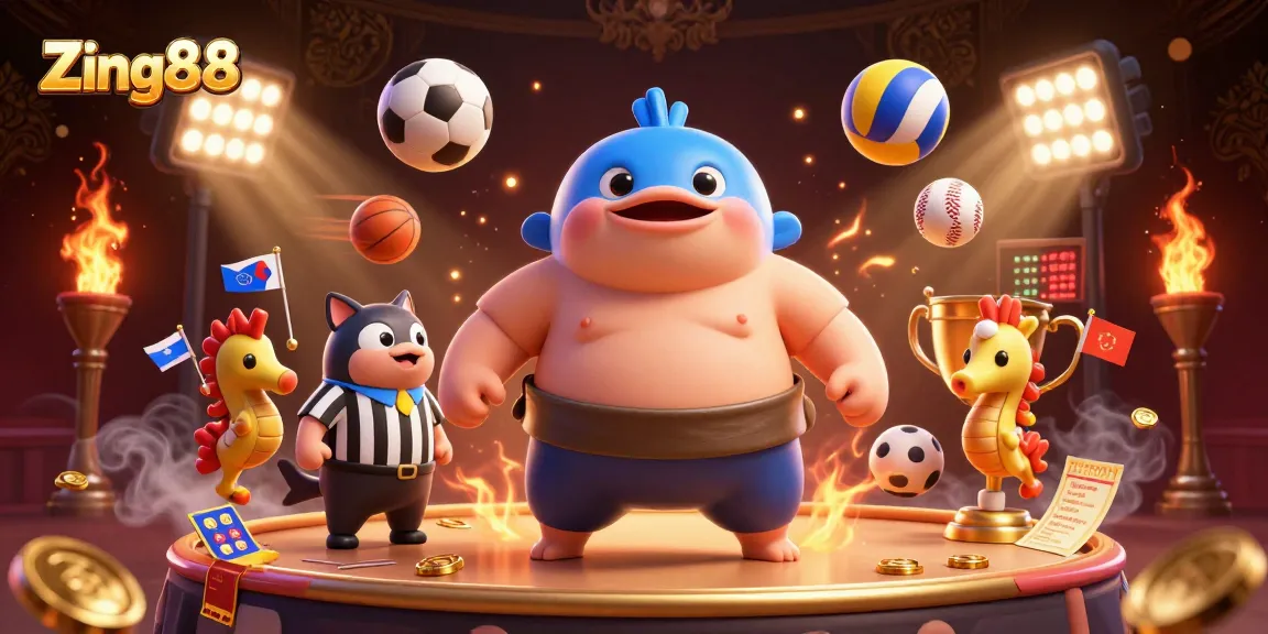 Zing88 game offers an exciting underwater experience with animated characters and vibrant casino elements.