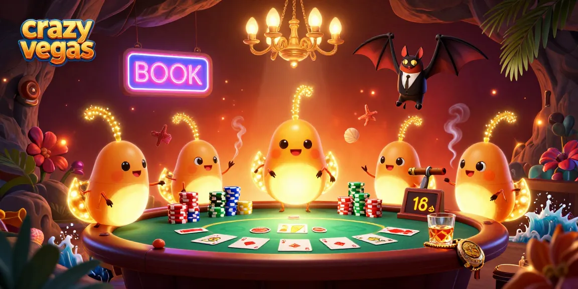 Experience the thrill of casino games at crazyvegas with vibrant glowworms and a whimsical bat dealer.