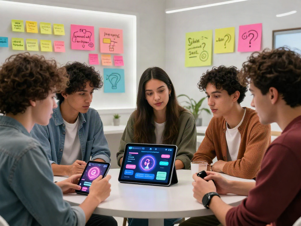 Group discussing sex ai technology in a modern digital workspace focused on safety and relationships