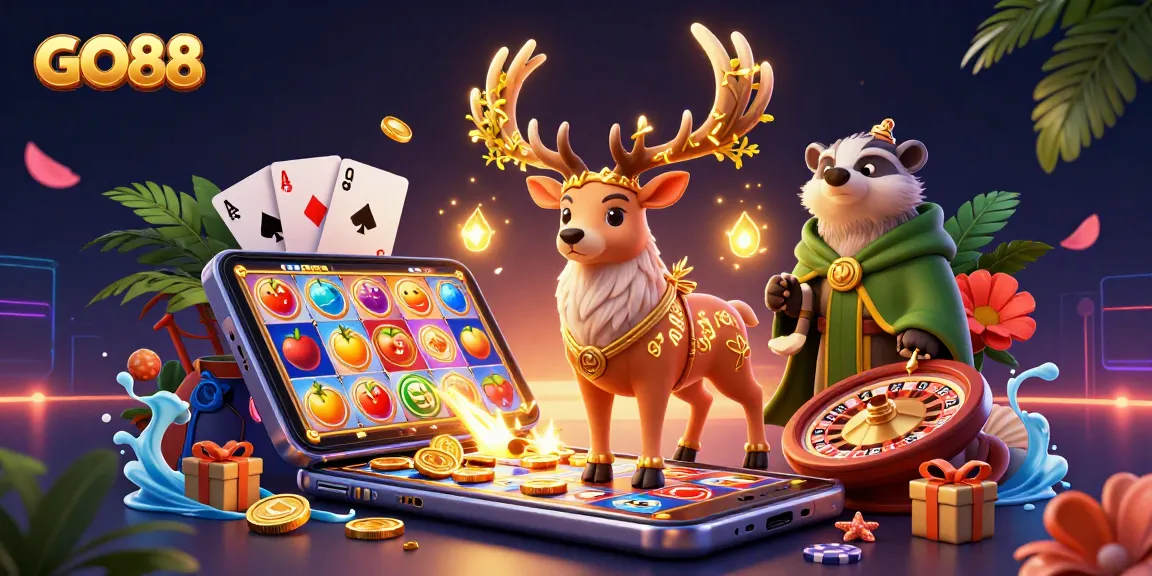 Spin reels for big wins at GO88 in this vibrant 3D casino scene with exciting game elements.