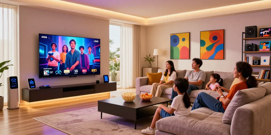 Family enjoying movie night with a large OLED TV 2026 in a modern living room setting.