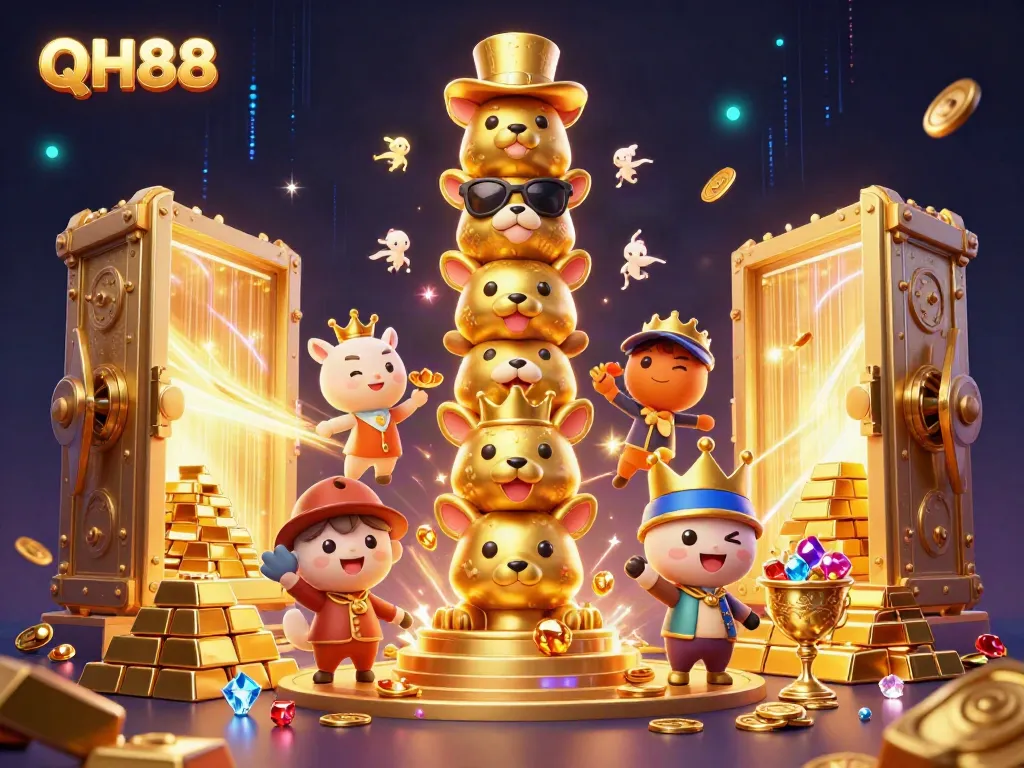 Capture the excitement of QH88 with a captivating gold totem, treasure vaults, and sparkling gems.